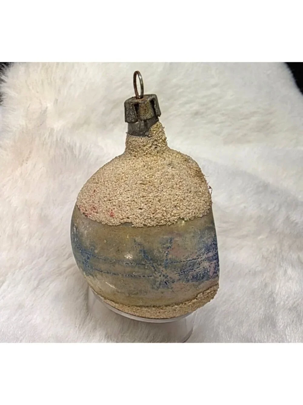 Vintage Mercury Glass Indented Reflector Blue Pink White Mica Christmas Ornament